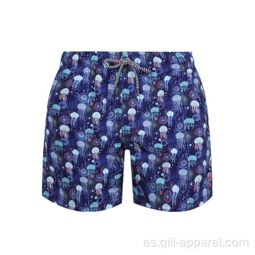 Pantalones cortos de playa con estampado de surf con cordón Trunks Traje de baño para hombre